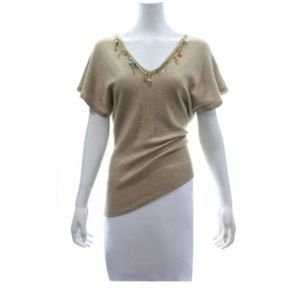 LA ROK COTTON & CASHMERE BLEND TOP WITH CHAINS